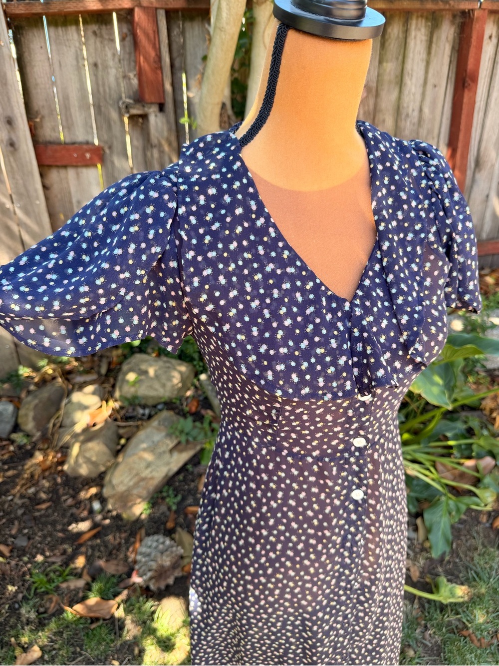 CHRISTY DAWN Sheer Navy Floral Ruffle Button-Front Dress - Picture 2 of 3